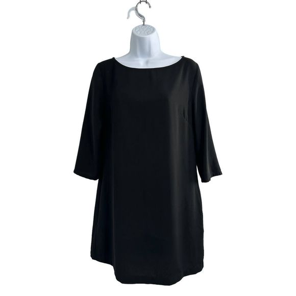 Tildon Black‎ 3/4 Sleeves Keyhole Back Mini Shift Dress Small - Picture 1 of 8
